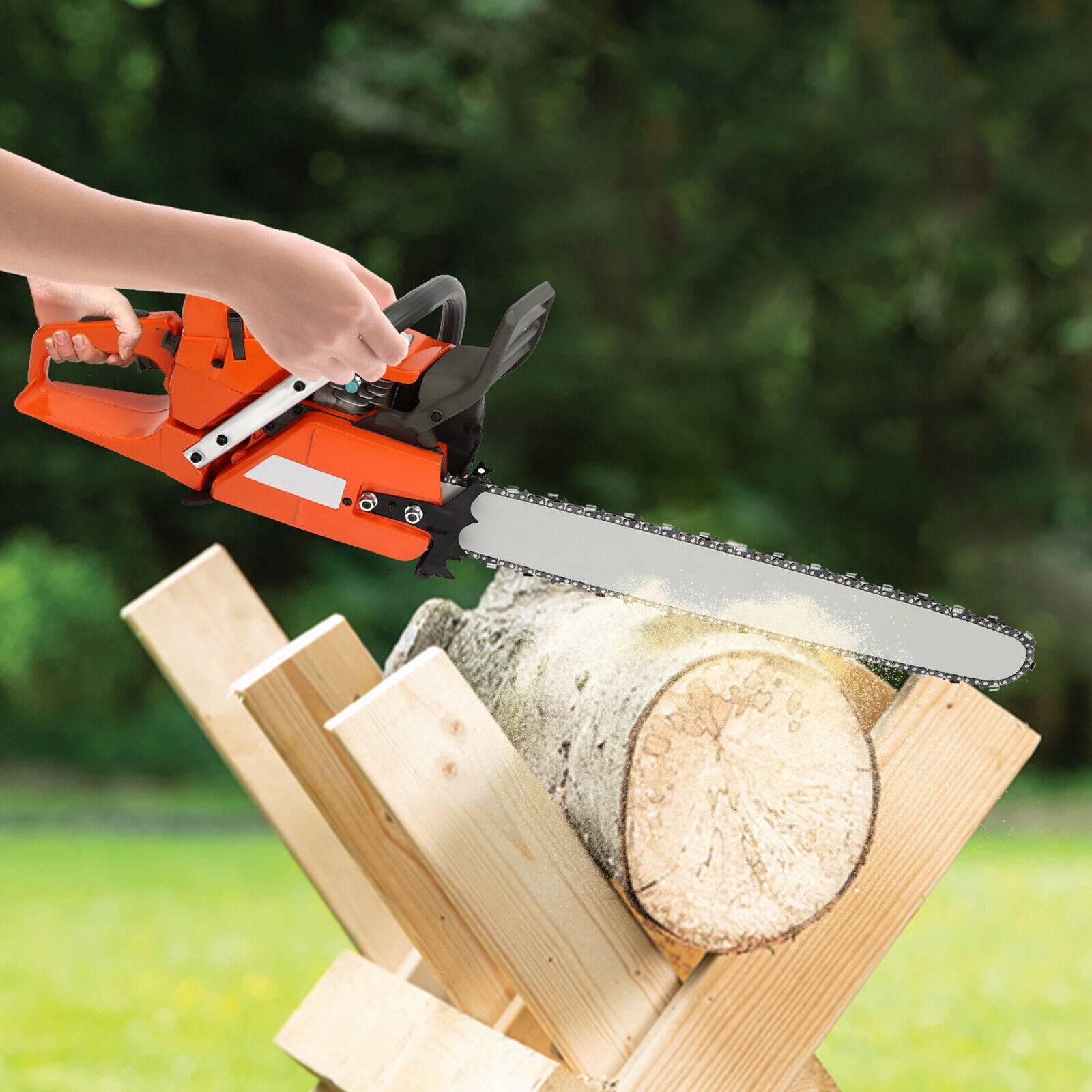 65cc/72cc Gas Chainsaw 24" Bar Gasoline Powered Chain Saw 2-Cycle Wood Cutting Orange