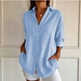 thumbnail image 2 of Qivvo Oversized Striped Button down Shirts for Women Classic Long Sleeve Collared Blouses Office Work Tops Outfit(Blue,XX-Large), 2 of 7
