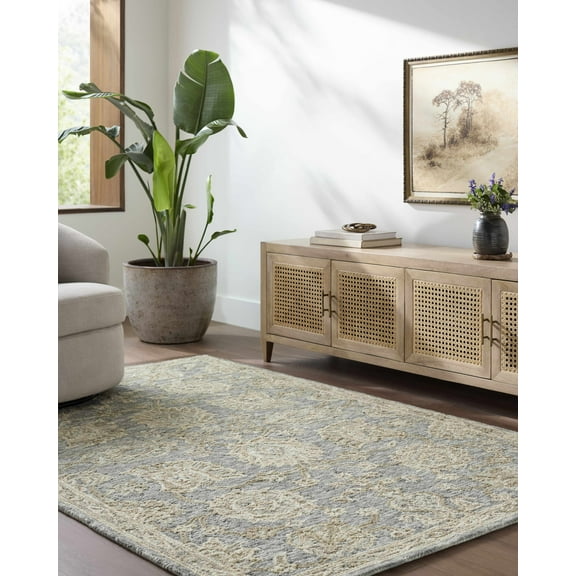 Hauteloom Ayesha Wool Living Room, Bedroom Area Rug - Traditional - Slate Blue, Light Silver, Pearl - 10' x 14'