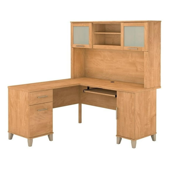 Scranton & Co 60" Transitional Wood L Shaped Desk with Hutch in Maple Cross