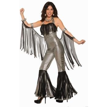Womens Disco Queen Silver Jumpsuit Halloween Costume