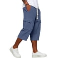 thumbnail image 4 of Nestiefly Mens Shorts Cargo Relaxed Fit Waffle Below Knee Drawstring Capri Pants Elastic Waist Work Baggy Summer Lounge Wear Navy M, 4 of 7