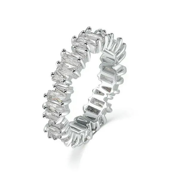 6 Color Irregular Cz Band Women's Stainless Steel Wedding Silver Ring Size 6-9