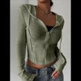 thumbnail image 4 of Chaqueta Corta Ligera con Capucha, Cremallera y Cordón de Larga para Mujer Verde L, 4 of 8