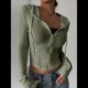 thumbnail image 4 of Chaqueta Corta Ligera con Capucha, Cremallera y Cordón de Larga para Mujer Verde M, 4 of 8