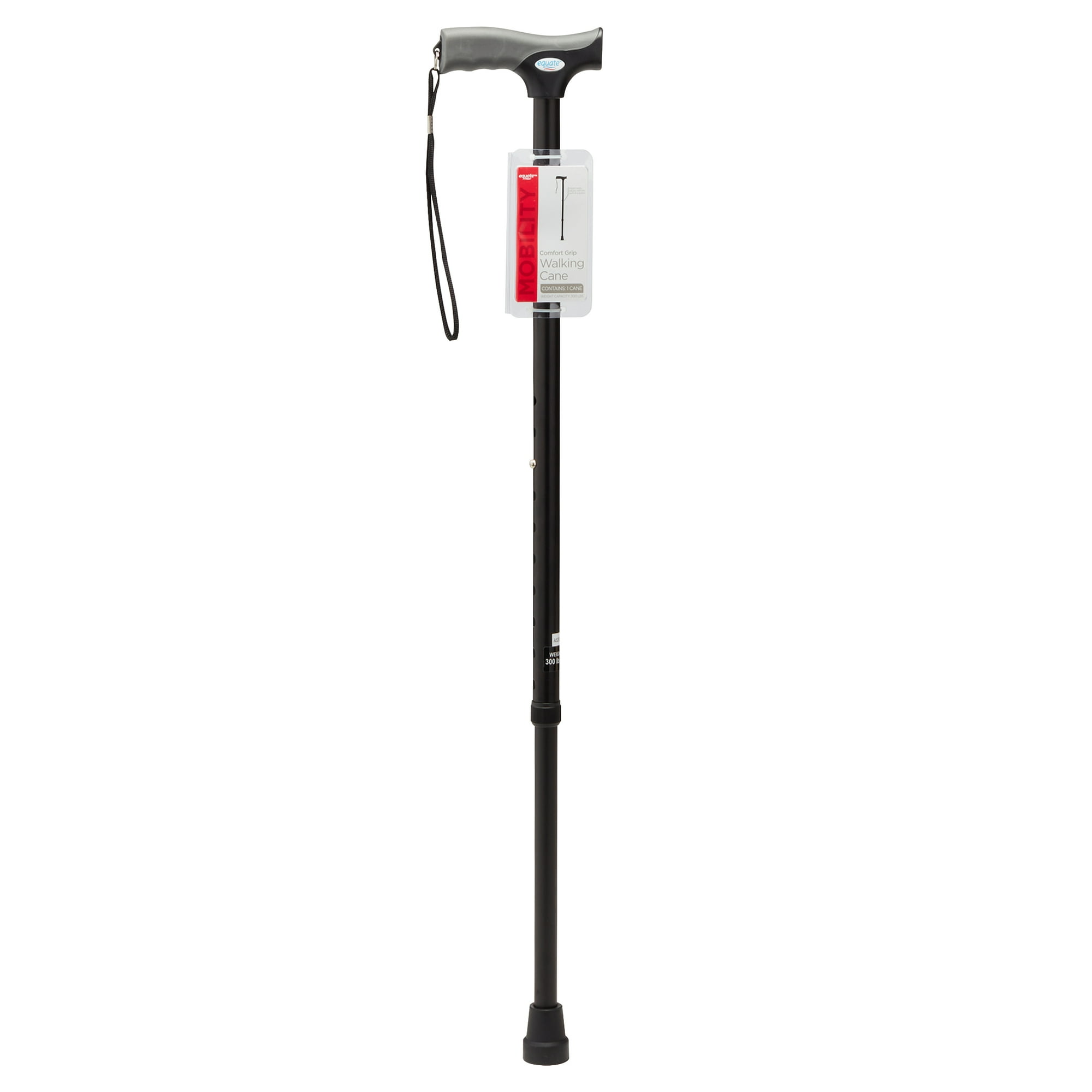 Equate Comfort Grip Walking Cane for Adults and Seniors, Height Adjustable, Black, 300 lb Capacity
