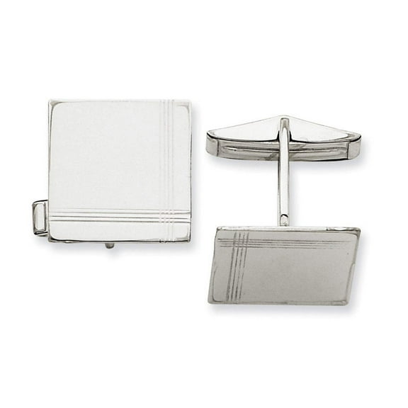 Primal Gold 14 Karat White Gold Men's Square with Line Design Cuff Links