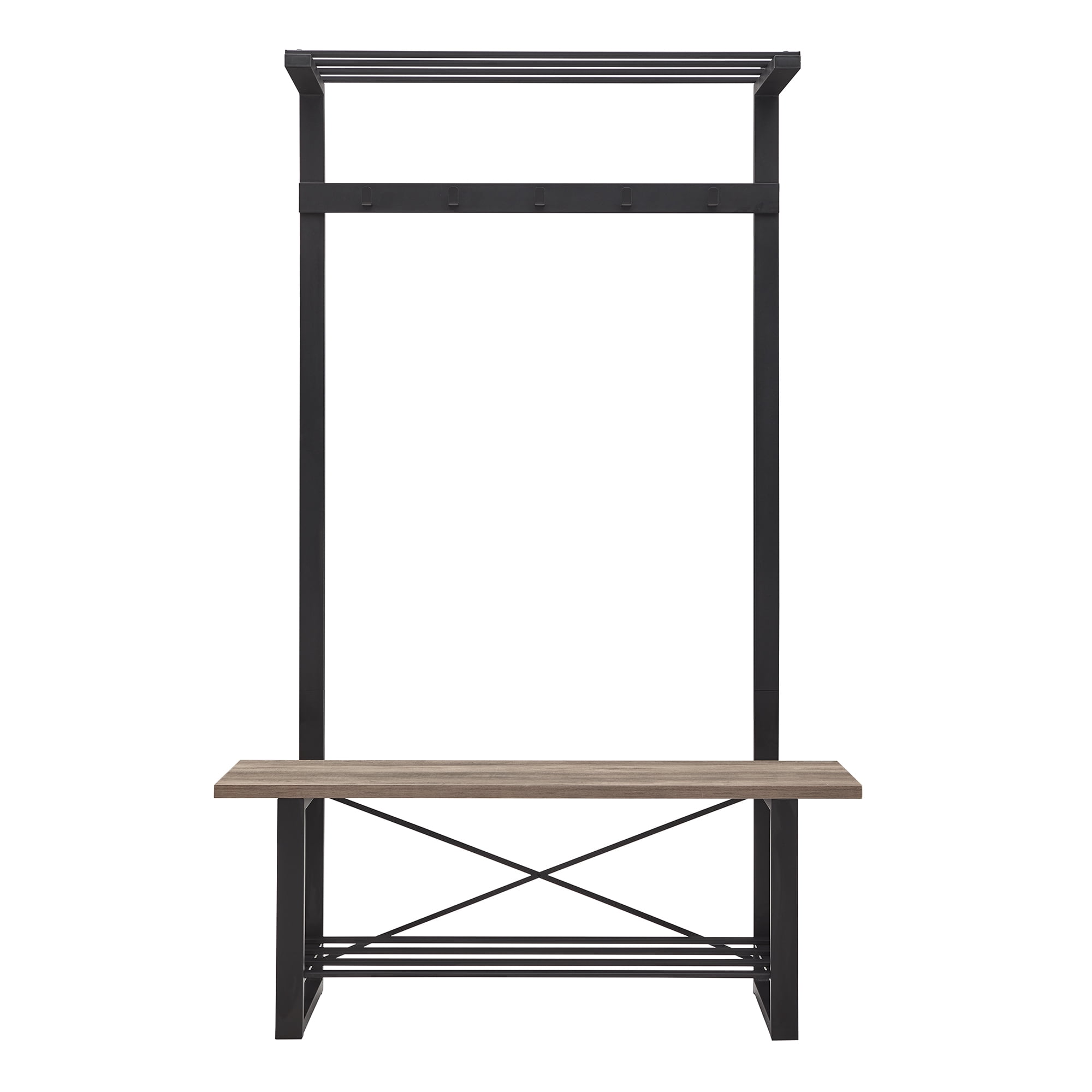 Manor Park Urban Hall Tree with Coat Hooks and Bench, Grey Wash
