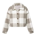 thumbnail image 7 of Tqcoqu Women's Plaid Jackets Long Sleeve Button Front Lapel Fuzzy Fashion Warm Winter Cropped Sherpa Coat, 7 of 7