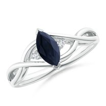 ANGARA Natural Blue Sapphire Engagement Ring with Diamonds in 14K White Gold for Women (Size-8x4mm) | September Birthstone, Anniversary, Jewelry Gift for Women | Natural Sapphire Ring