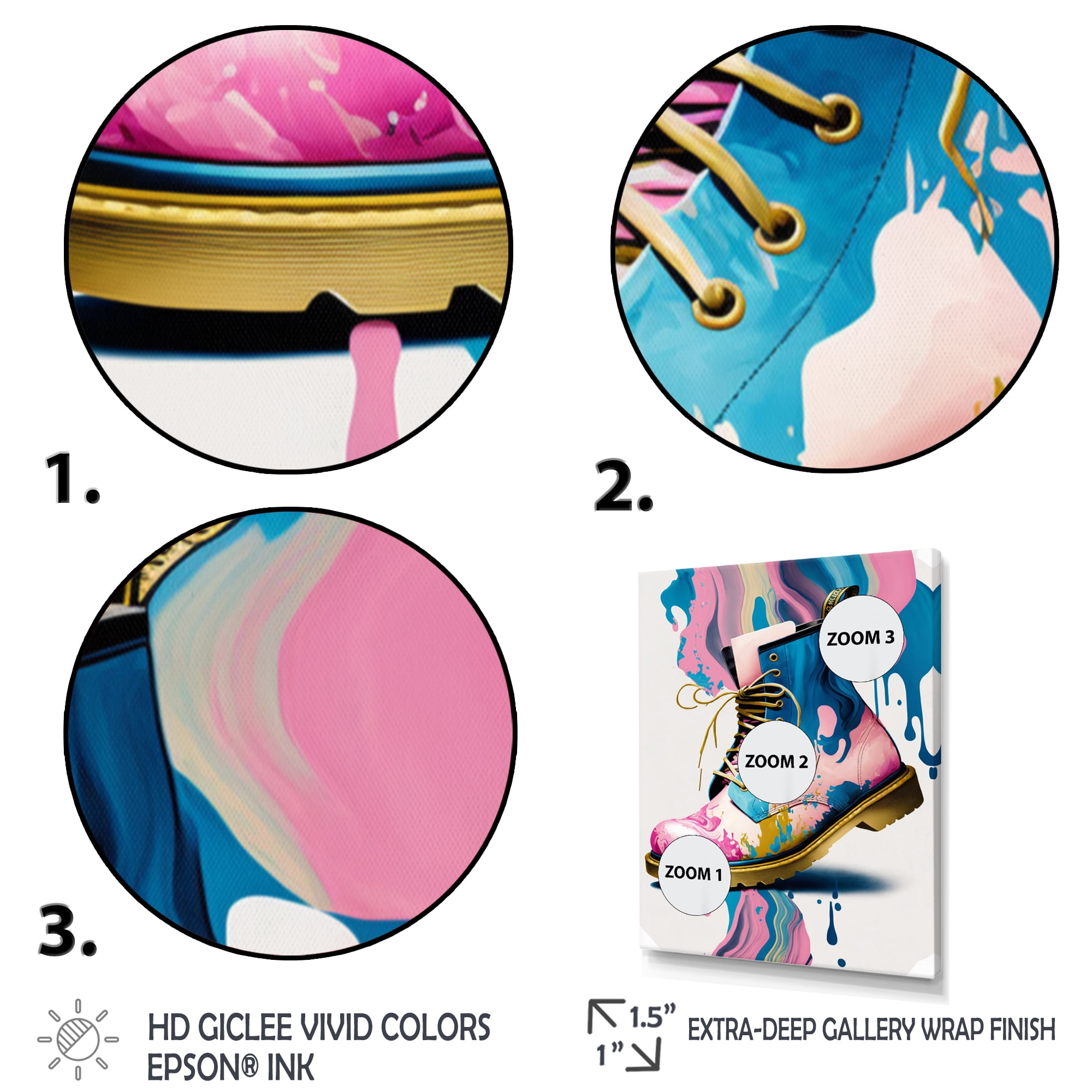 Designart Pink And Blue Art Deco Army Shoes II Canvas Wall Art