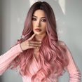thumbnail image 2 of Synthetic Wig Pink Curly Wavy Wig Long Hairpiece, 2 of 8