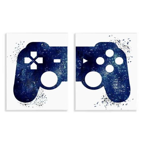 Stupell Industries Blue Controller Modern Speckles Entertainment Painting Unframed Art Print Wall Art, 11 x 14, Set of 2