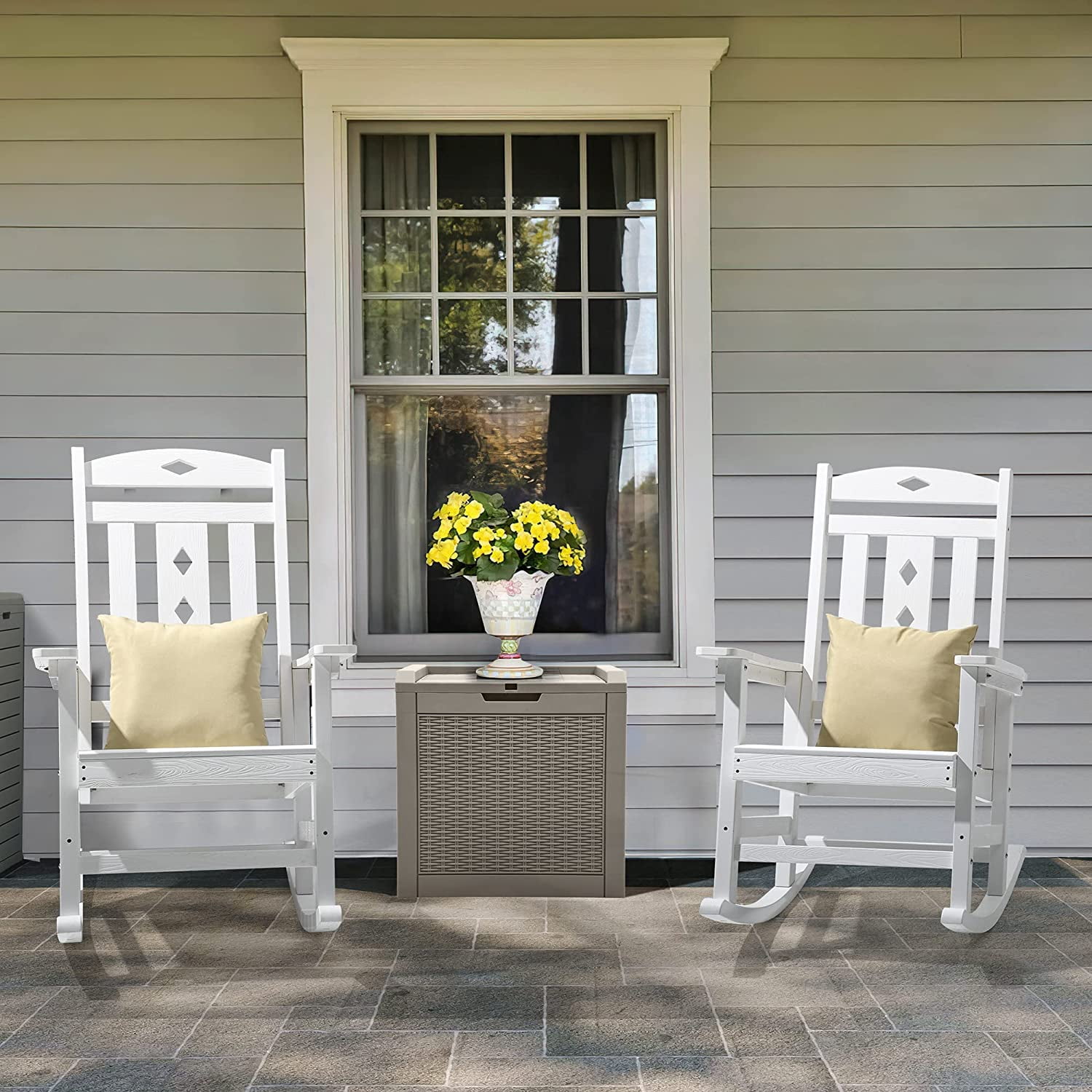 Dextrus Weather Resistant Plastic Rocker Chairs with Oversized High Back for Garden Lawn Yard