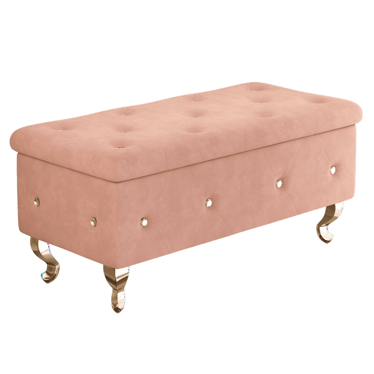 for Bedroom, Top End Velvet Room Seat, - Stool Safety Bed Storage Modern with Storage Flip Living Storage Padded with Metal Bench with Bench Chest Seat Bench, Legs Hinge, Pink Upholstered Entryway