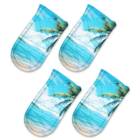 

BaHomeck Pot Handle Holder Covers 4Pcs Beautiful Beach With Palm Trees And Blue Sky Non Slip Heat-Resisting Pan Handle Covers For Home Kitchen Baking Cooking BBQ Cookwares 6×3In