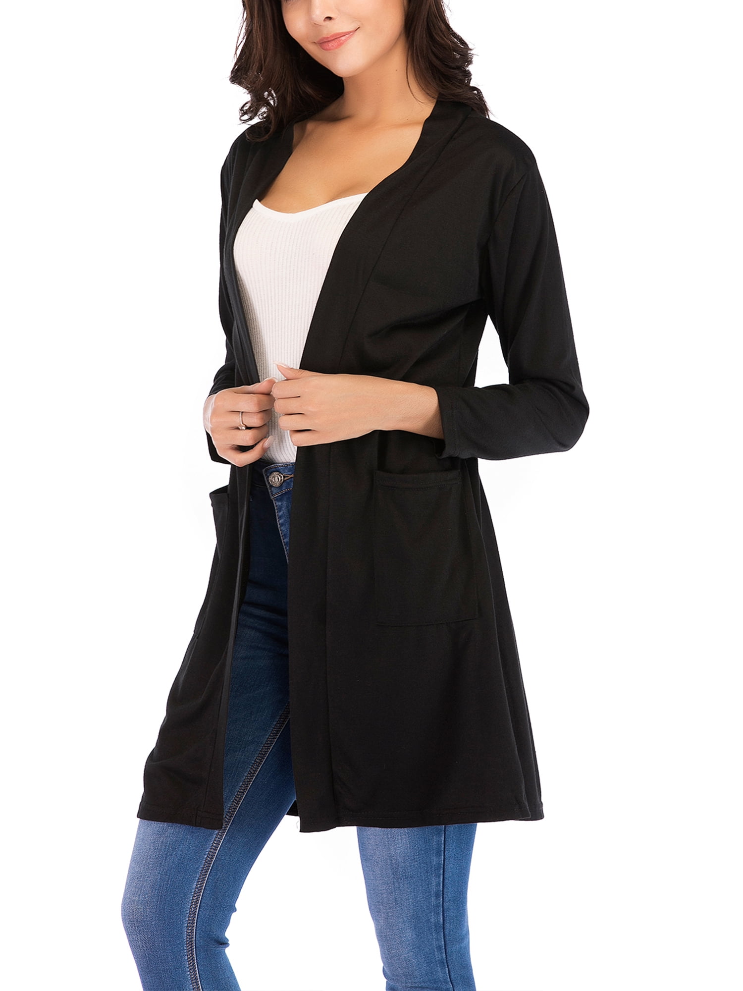 SAYFUT - Womens Open Front Lightweight Cardigan Knee Length Long Sleeve ...