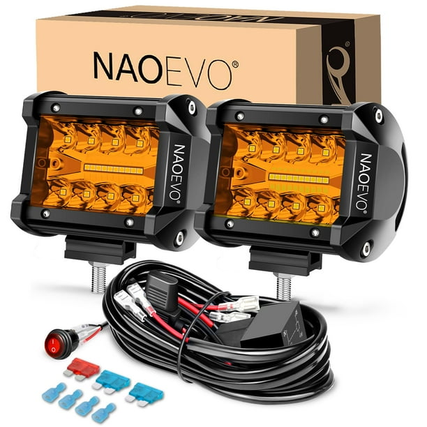 Luces LED tipo cápsula NAOEVO de 4 pulgadas, color ámbar, inundación, paquete de 2