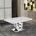 thumbnail image 2 of Silver Stainless Steel 9 Piece Dining Set w Marble Table and Cream Chairs, 2 of 4