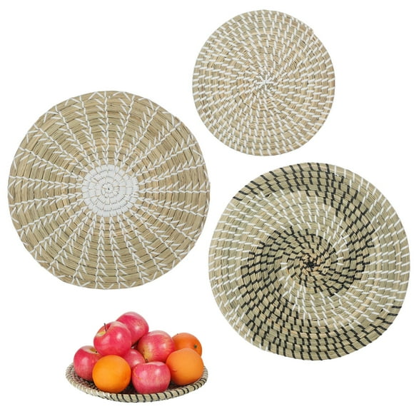 3pcs Seagrass Wall Baskets, Handmade Seagrass Hanging Woven Natural Boho Home Decor Decorative Seagrass Bowl and Trays for Home Office Room