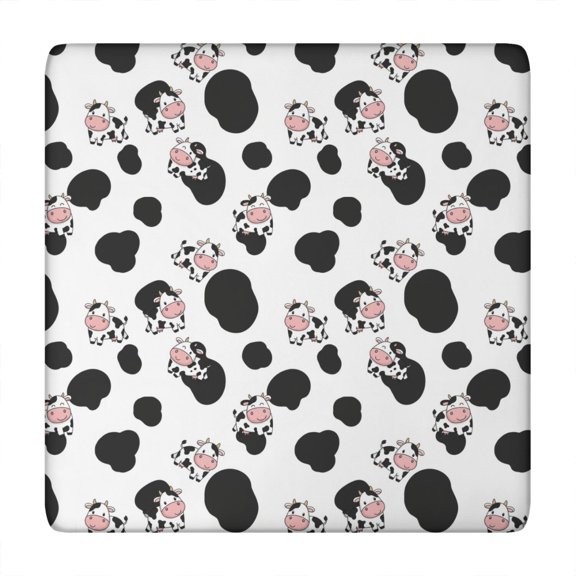 White Cow Black Spot Pattern Square Fitted Tablecloth with Elastic Edge,Square Table Cover,Washable Elastic Table Cover for Home Kitchen Party Decor 34"x34"
