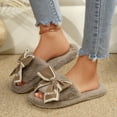 thumbnail image 5 of Amidoa Furry Women Slippers Cute Outdoor Brown Bow Cozy Home Open Toe Slippers Slides for Women 38, 5 of 9