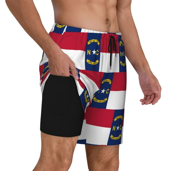 Men's 2 in 1 Swim Trunks with Compression Liner North Carolina Flag Quick Dry Beach Shorts