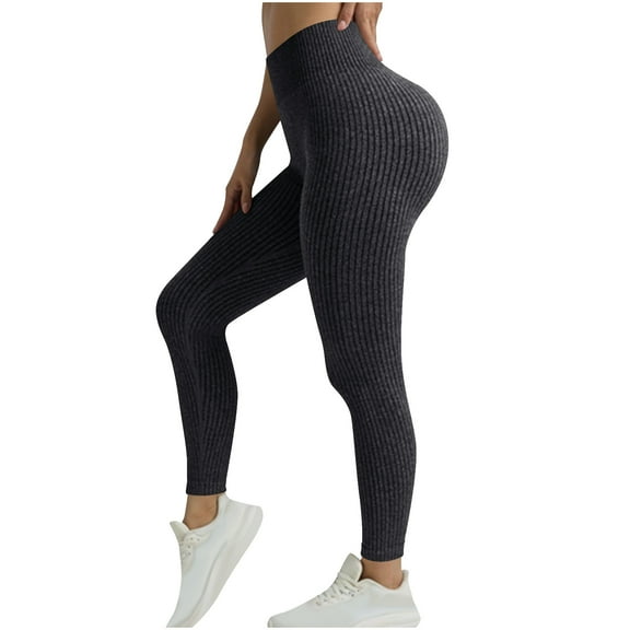 HongQid Women's Leggings Ribbed Knit Casual High Waist Fitness Gym Yoga Pants
