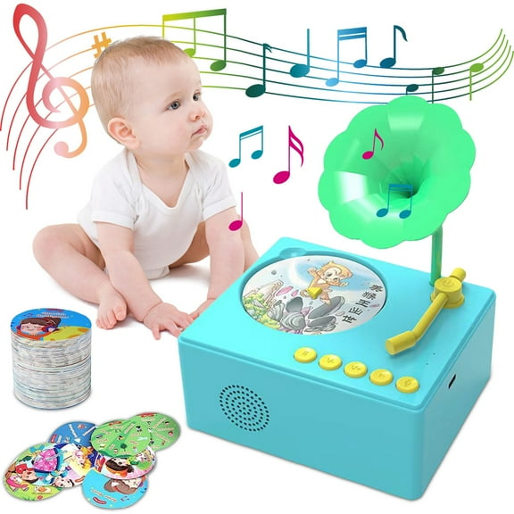Kids Record Player, Kids Gramophone with 96 Cards, Children's Phonograph Story Music Player for Boys Girls, Toddler Record Player Toys for Early Childhood Education