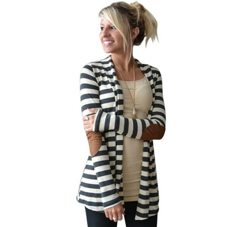 - Women Winter Long Sleeve Casual Stripe Pattern Lady Cotton Coat Cardigan