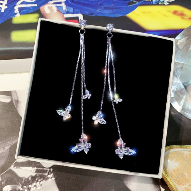 Con brillantes cristales transparentes de corte brillante JOYA DE ALTA CALIDAD: los pendientes largos, hechos de materiales de alta calidad con la perfección en mente; bonitos pendientes de