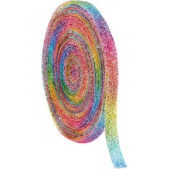 5 Yards Rainbow Rhinestone Ribbon 0.4 inch Wide Iron on Bling Hot Melt Ribbon Diamond Rhinestones Perfect for Wedding Party Crafts Home Decor Colorful