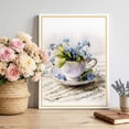 Blue Flowers Canvas Wall Art for Living Room, Tea Cups Spring Plant ...