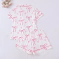 thumbnail image 5 of Christmas pajamas for women setWomen's Bow Print Sleepwear Set With Collar And Short Sleeves, 5 of 9