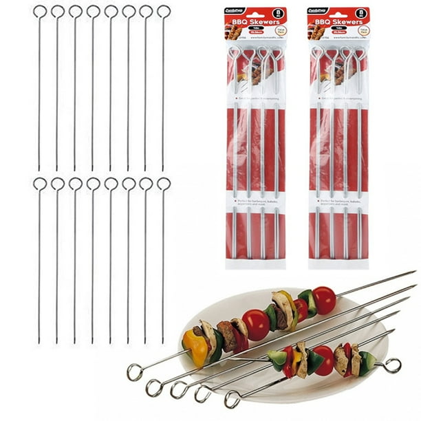 16 Pc Metal BBQ Skewers 14" Stainless Steel Cooking Barbecue Kebab