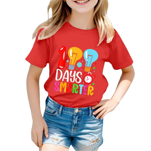 FhsagQ le 7 Juillet Garçon et Fille Mode Décontractée Imprimé Col Rond Ample Manches Courtes T-Shirt Haut Petites Filles le 7 Juillet T-Shirts 7/8 Printemps Rouge 5-6 Ans