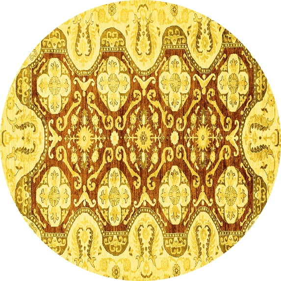 Ahgly Company Indoor Round Oriental Yellow Traditional Area Rugs, 8' Round