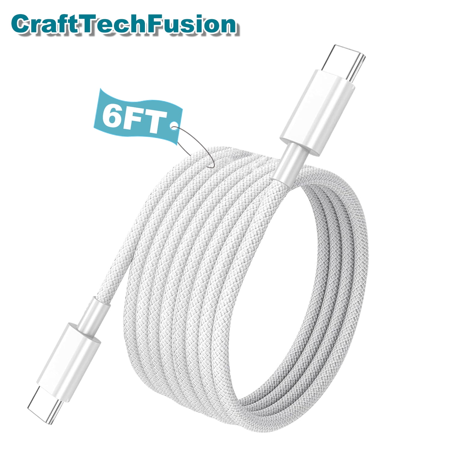 CraftTechFusion Charger Cable, 1 Pack 6FT Apple MFi Certified USB C to USB C Cable Nylon Fast Charging Cord Compatible for iPhone 15 Pro Max/Plus/iPad/Samsung Galaxy S23 S24 Ultra