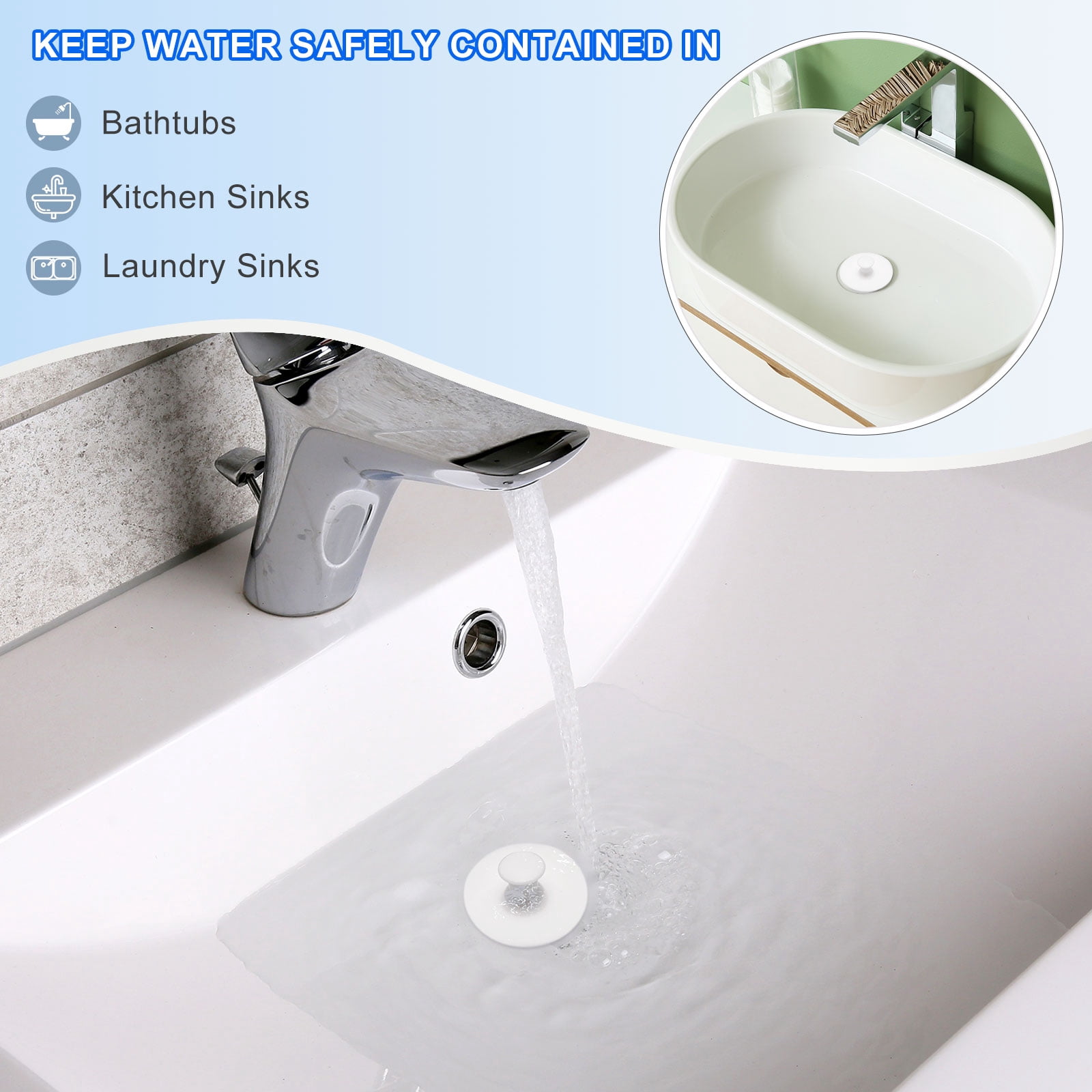 Unique Bargains Drain Stopper Silicone Bathtub Kitchen Sink Plug Handle 1 1/8" to 1 3/16"