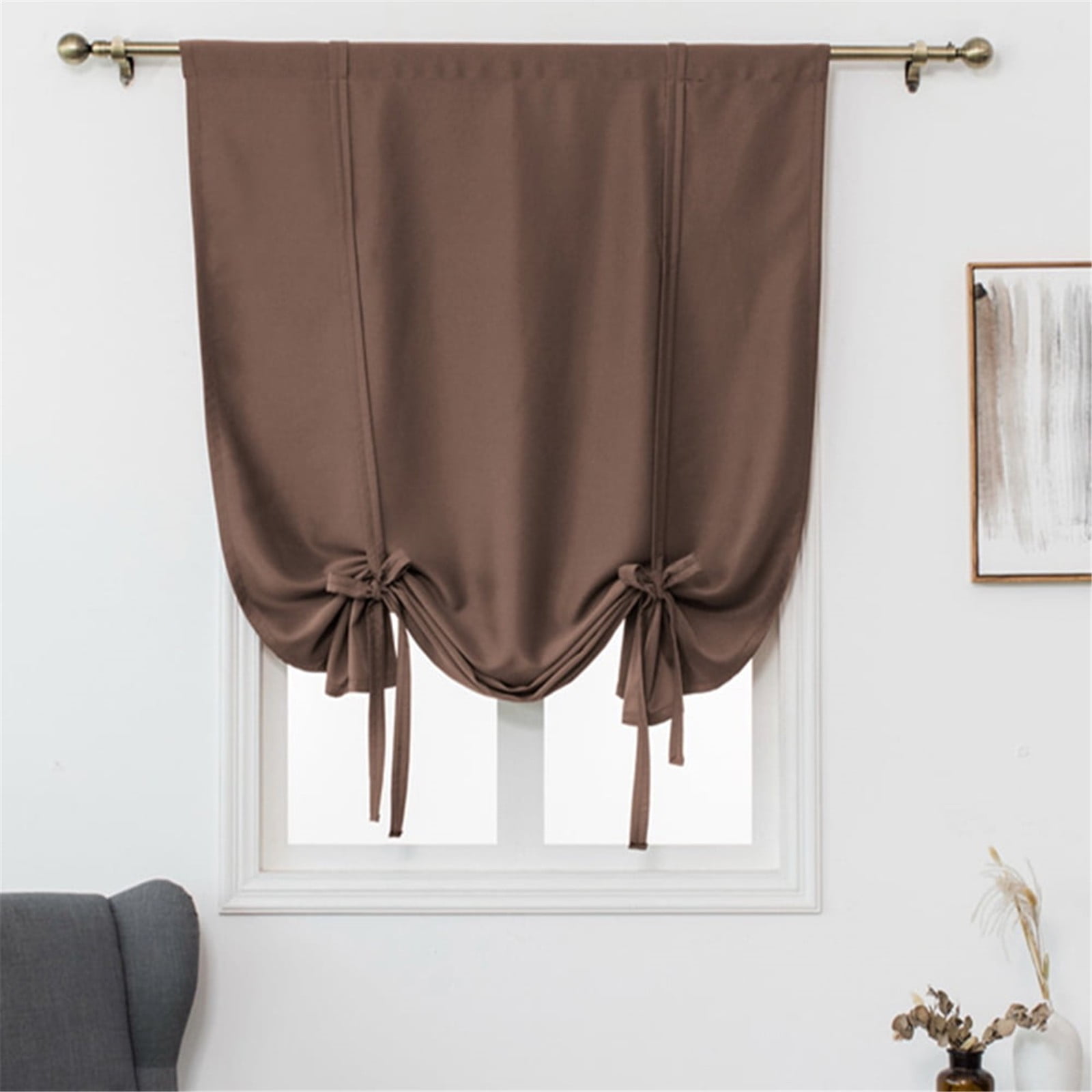 (Clearance) pdqouc Double Layer Linen Blackout Tie Up Curtains Thermal Insulated Fully Lined Balloon Roman Shade Bathroom Window Adjustable Rod Pocket for Small Window