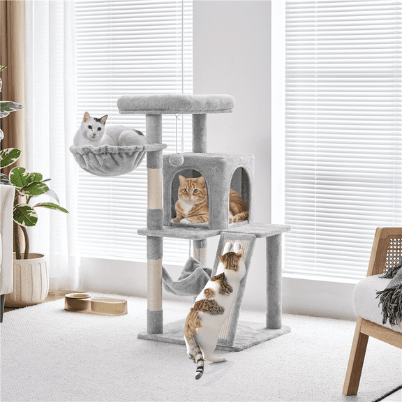 Yaheetech 40-in Multi-Level Cat Tree Tower with Condo, Light Gray