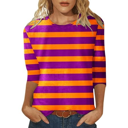 PMUYBHF T-Shirt à Manches 3/4 Imprimé Joyeuses Fêtes pour Femmes, Col Rond, Blouse 4615 TTG