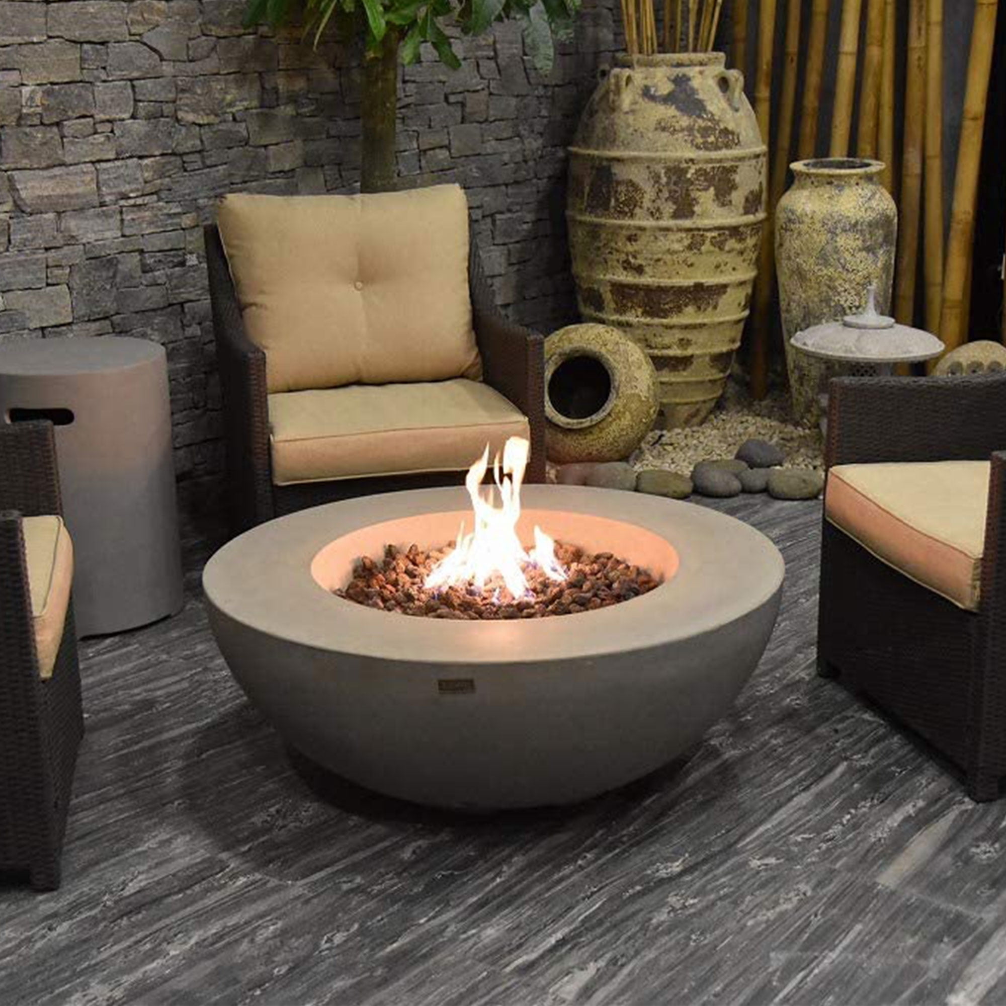 Elementi Natural Gas Concrete Lunar Bowl Fire Pit w/ Auto Ignition, Grey
