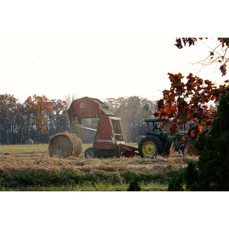 Canvas Print Farming Hay Baler Baling Machine Making Hay Tractor Stretched Canvas 10 x