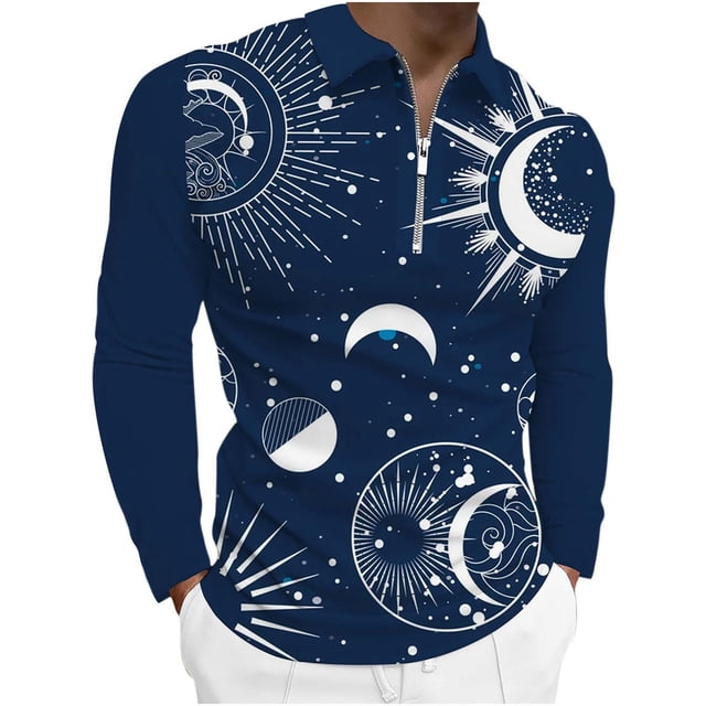 Blusa de manga larga con estampado digital de planetas coloridos y media cremallera para hombre Pompotops oipoqjl28845