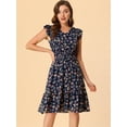 thumbnail image 2 of Vestido de volantes fruncidos con cuello En V Allegra K para mujer Azul oscuro S, 2 of 6