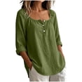 thumbnail image 3 of VBVC Women's Cotton Linen Square Neck Tunic Tops , Casual Long Sleeve Shirts For Women , Ladies' Lightweight Blouses with Pockets,Army Green,S-2XL, 3 of 8
