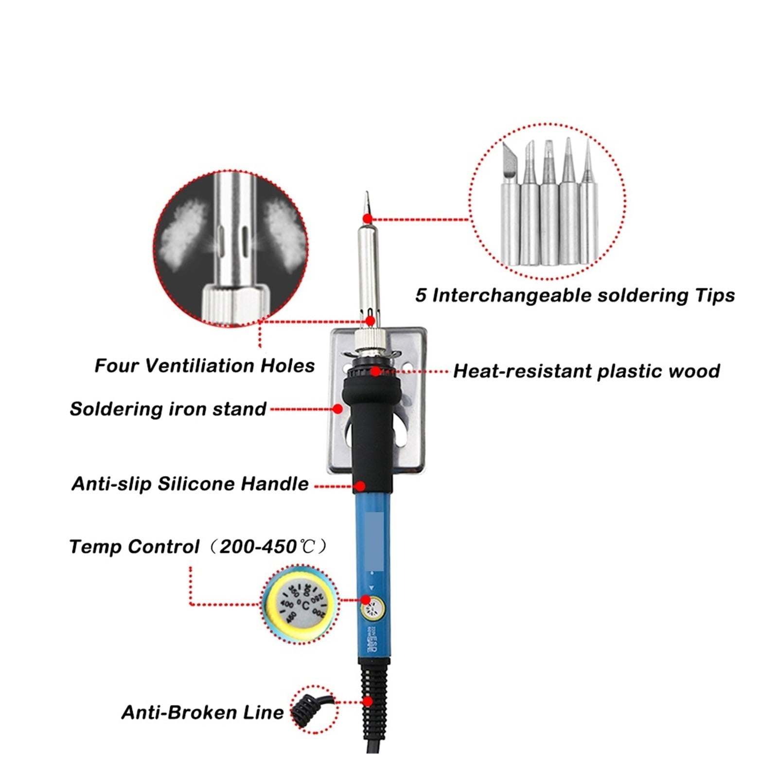 60W Electric Soldering Iron Temperature Adjustable,Soldering Iron Kit Set Hand Tools ,Mini Heat Pencil Welding Repair Tool ,Portable