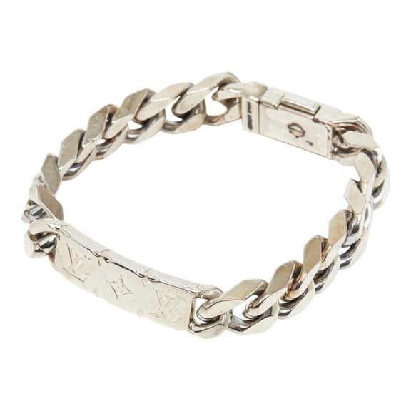 Pre-Owned Louis Vuitton LV Signature Chain Bracelet, M62486, Silver Plated, Women's.