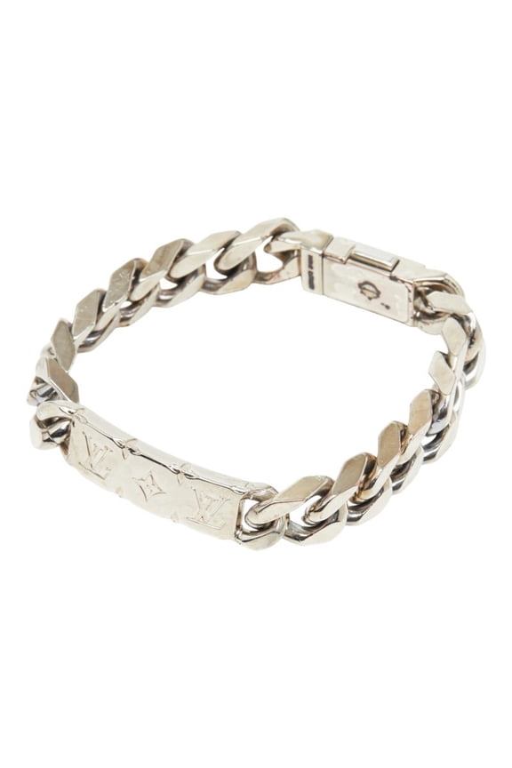 Pre-Owned Louis Vuitton LV Signature Chain Bracelet, M62486, Silver Plated, Women's.